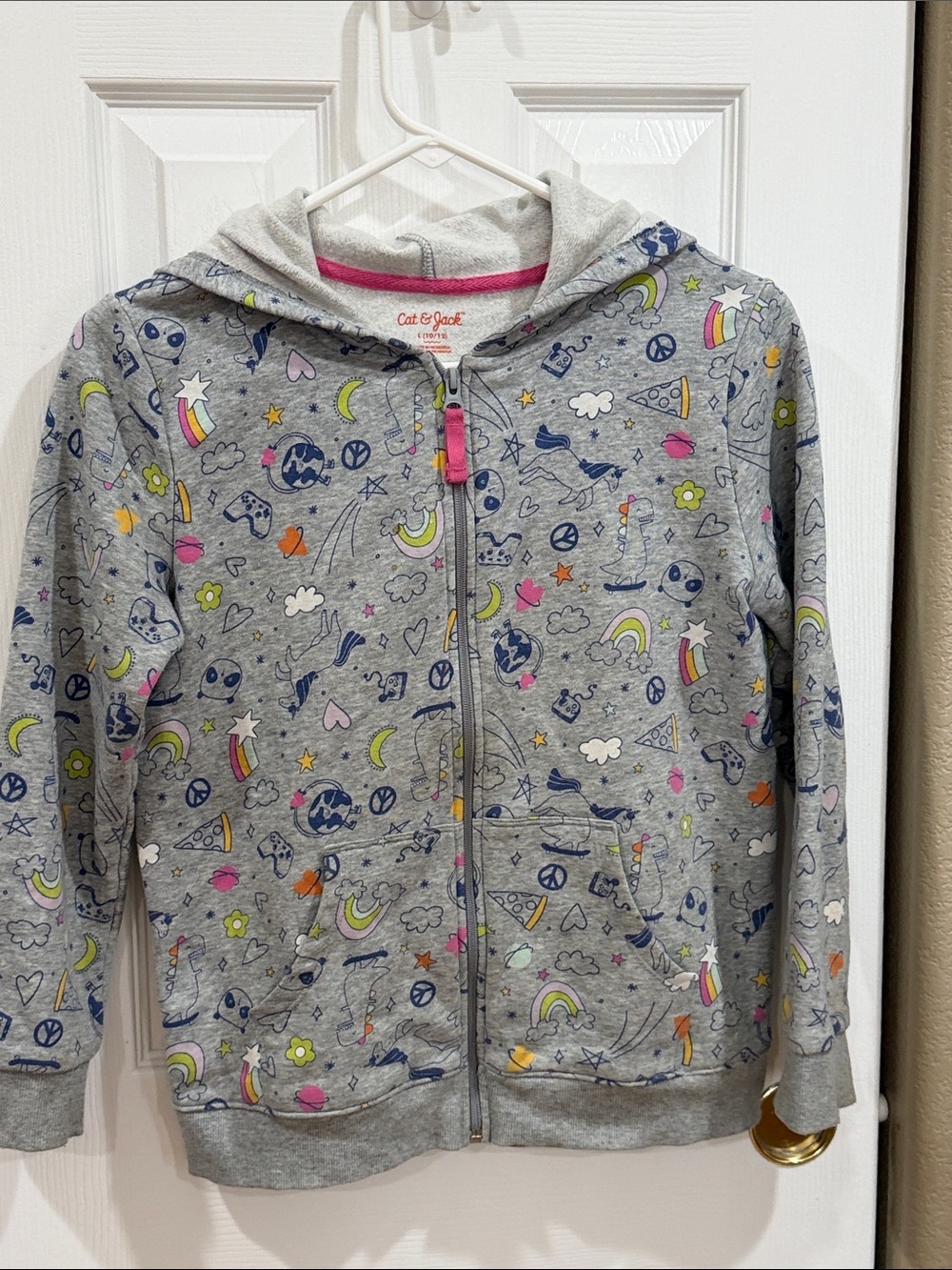 Cat & Jack Gray Zip Hoodie with Rainbow, Unicorn & Playful Prints size large